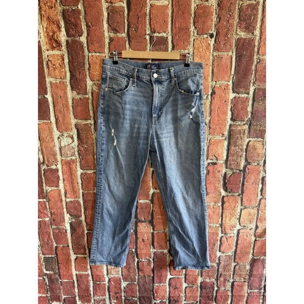 Gap Womens Blue Denim Straight Leg High Rise Straight Size 12/31